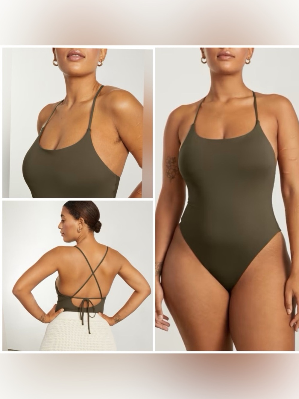 NWT Everlane one string one-piece swimsuit-Olive Green Cross-Back
